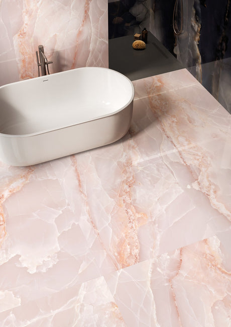 Cape May Pink Onyx Effect Polished Porcelain Wall & Floor Tile 600x1200mm, view 2