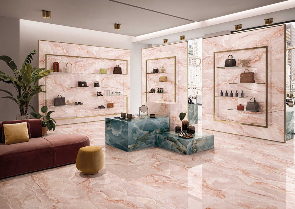 Cape May Pink Onyx Effect Polished Porcelain Wall & Floor Tile 600x1200mm, view 4