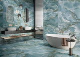 Cape May Turquoise Onyx Effect Matt Porcelain Wall & Floor Tile 600x1200mm