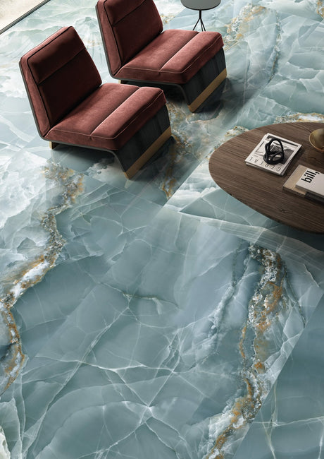Cape May Turquoise Onyx Effect Matt Porcelain Wall & Floor Tile 600x1200mm, view 2