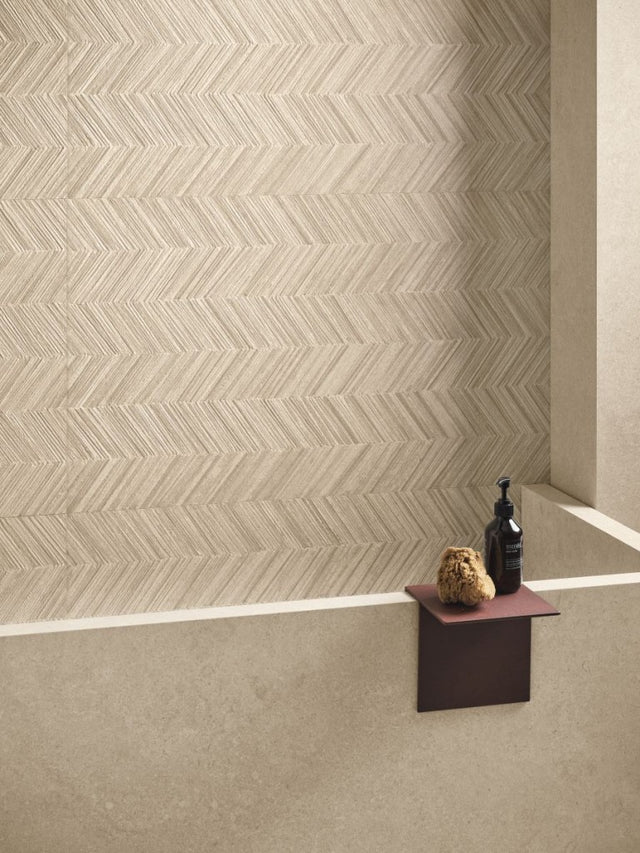 Carmel Beige Herringbone Decor Matt Porcelain Wall Tile 600x1200mm