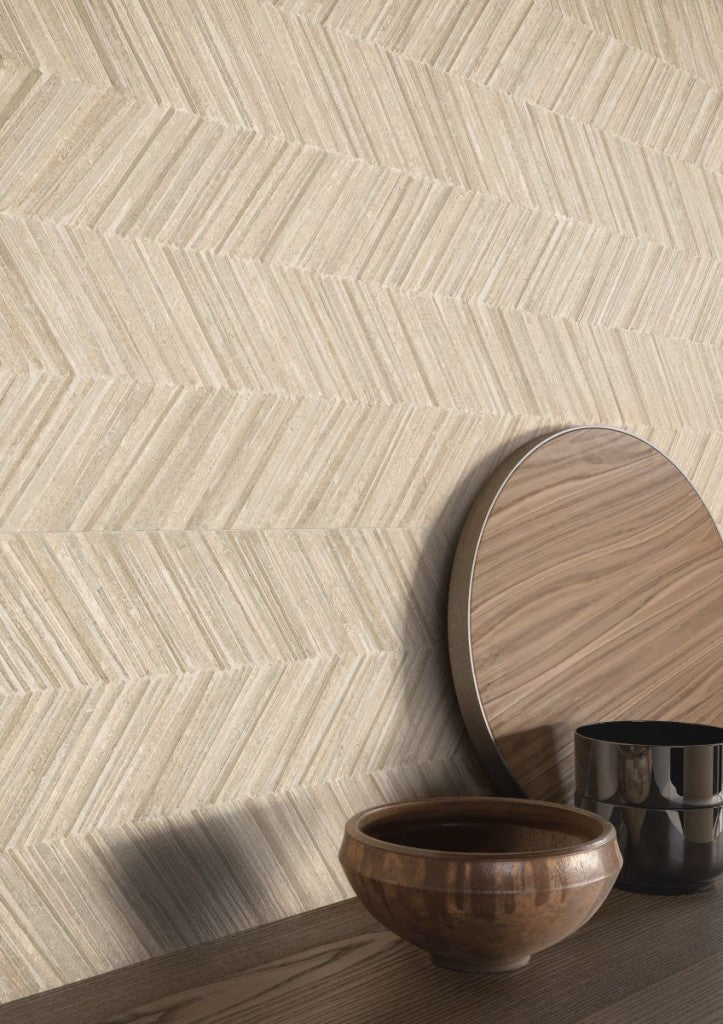 Carmel Beige Herringbone Decor Matt Porcelain Wall Tile 600x1200mm, view 2