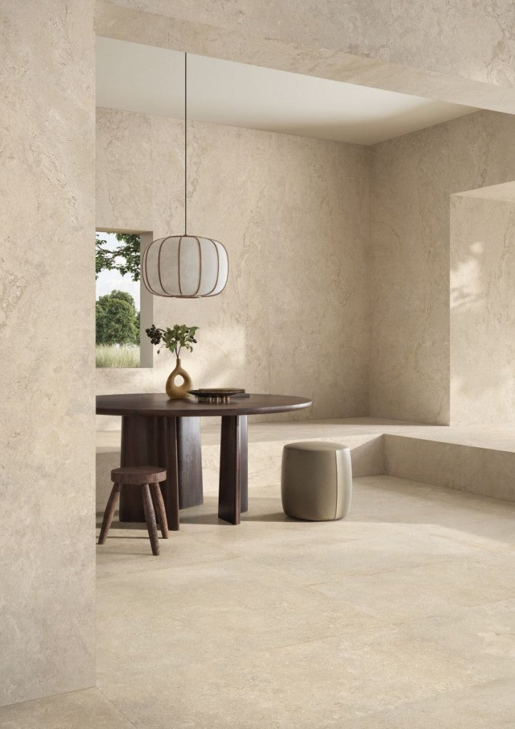 Carmel Beige Minimal Stone Effect Matt Porcelain Wall & Floor Tile 600x1200mm