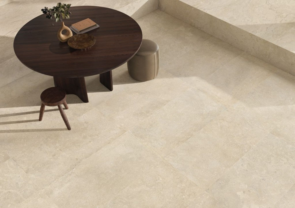 Carmel Beige Minimal Stone Effect Matt Porcelain Wall & Floor Tile 600x1200mm, view 2