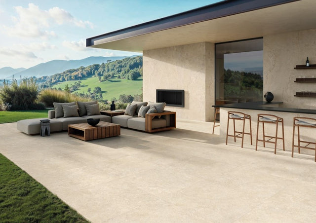 Carmel Beige Varied Stone Effect Matt Porcelain Outdoor Paving Tile 1000x1000x20mm