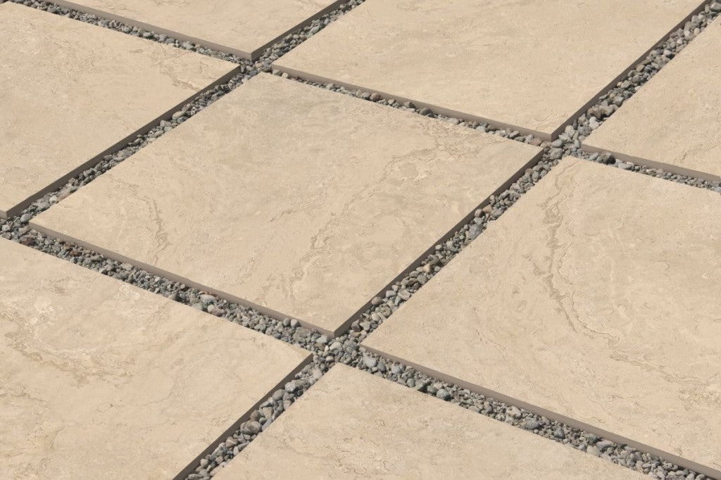 Carmel Beige Varied Stone Effect Matt Porcelain Outdoor Paving Tile 1000x1000x20mm, view 5