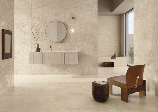 Carmel Beige Varied Stone Effect Matt Porcelain Wall & Floor Tile 600x1200mm