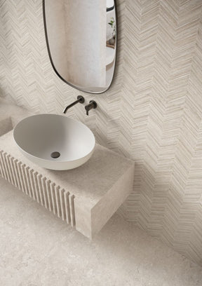 Carmel White Herringbone Decor Matt Porcelain Wall Tile 600x1200mm