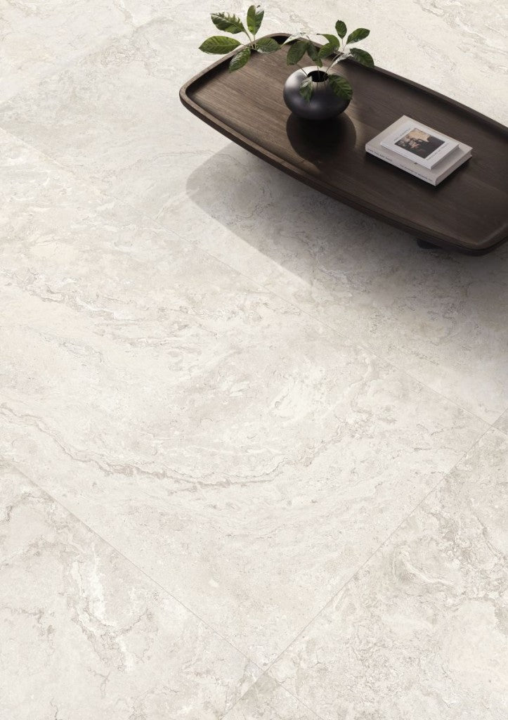 Carmel White Varied Stone Effect Matt Porcelain Wall & Floor Tile 600x1200mm