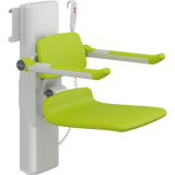 Pressalit PLUS shower seat – 450 mm Electric – Back & Armrests, Standard Seat, Lime Green