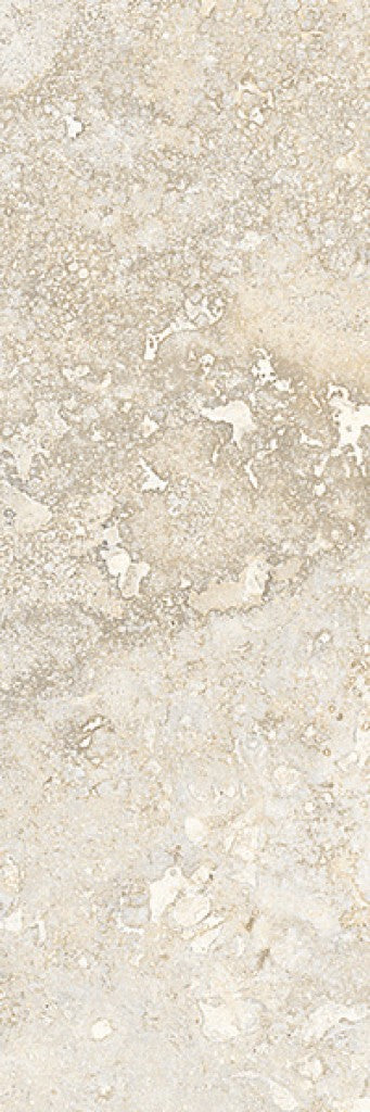 Charleston beige travertine-effect matt porcelain 100x300mm brick tile on a bathroom wall