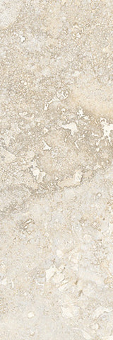 Charleston beige travertine-effect matt porcelain 100x300mm brick tile on a bathroom wall