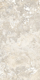 Charleston beige travertine-effect matt porcelain 300x600mm tile on a bathroom wall