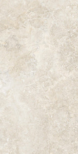 Charleston beige travertine-effect matt porcelain 600x1200mm tile on a bathroom wall