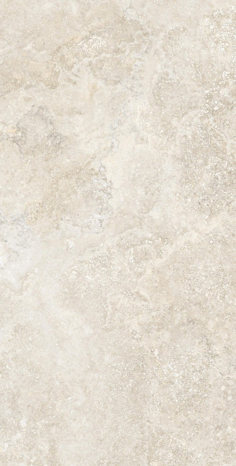 Charleston beige travertine-effect matt porcelain 600x1200mm tile on a bathroom wall