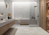 Charleston grey travertine-effect brick mosaic sheet, close view