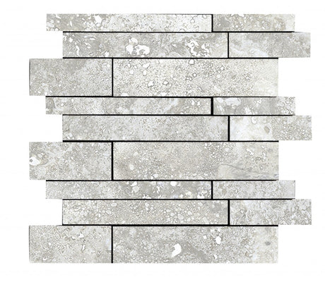 Charleston grey travertine-effect brick mosaic, sheet layout
