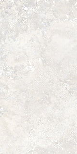 Charleston grey travertine-effect matt porcelain 300x600mm tile on a bathroom wall