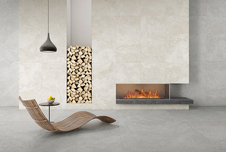 Charleston grey travertine-effect matt porcelain wall and floor tile 600x1200mm, main view