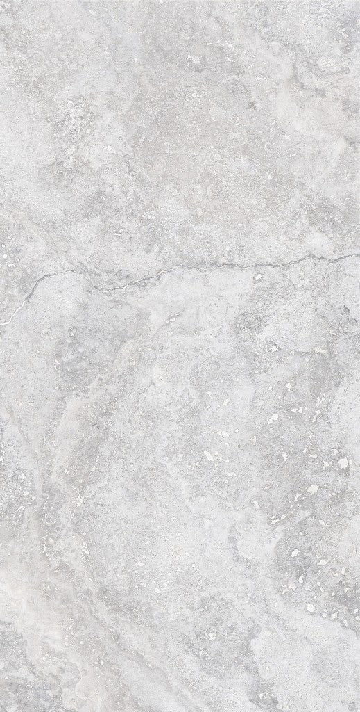 Charleston grey travertine-effect matt porcelain 600x1200mm tile on a wall