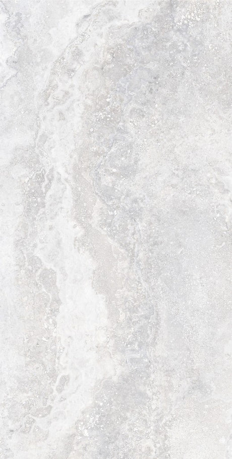 Charleston grey travertine-effect matt porcelain 600x1200mm tile, surface detail
