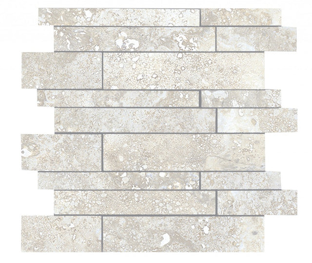 Charleston white travertine-effect matt porcelain brick mosaic sheet 300x300mm for walls and floors