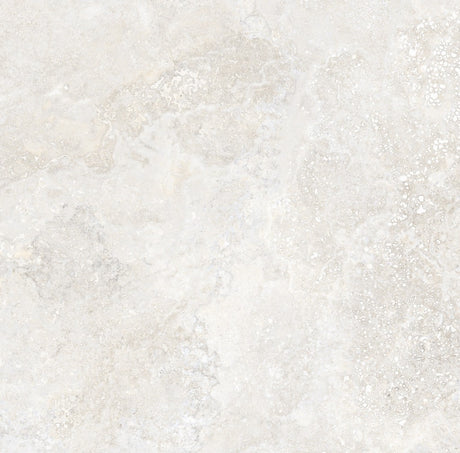 Charleston white travertine-effect matt porcelain 600x600mm tile, room setting
