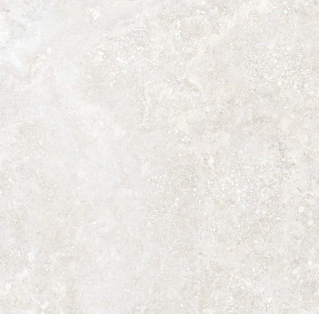 Charleston white travertine-effect matt porcelain 600x600mm tile, close-up