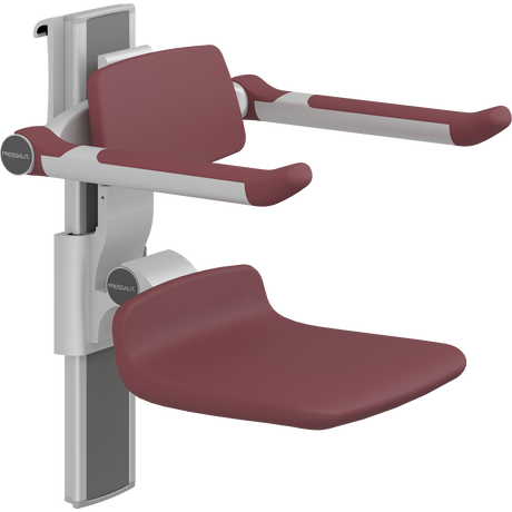 Pressalit PLUS shower seat – 310 mm Manual – Back & Armrests, Standard Seat, Red