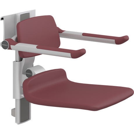 Pressalit PLUS shower seat – 450 mm Manual – Back & Armrests, Standard Seat, Red