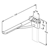 Pressalit PLUS Support Arm, Height Adjustable for Retro-Fitting – dimensioned drawing