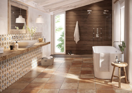 Dana Point Terracotta rustic satin porcelain wall and floor tile 406x406mm