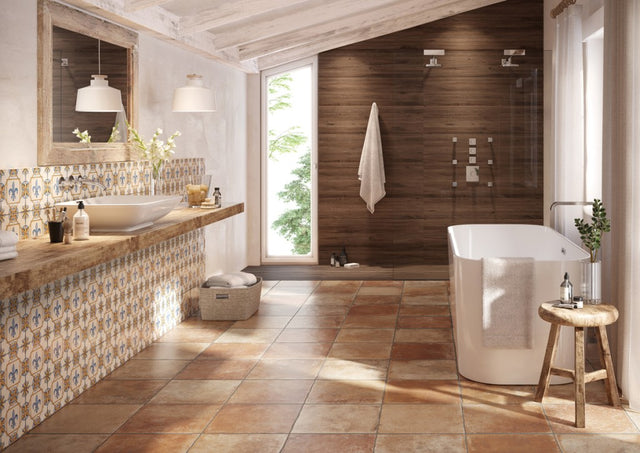 Dana Point Terracotta rustic satin porcelain wall and floor tile 406x406mm