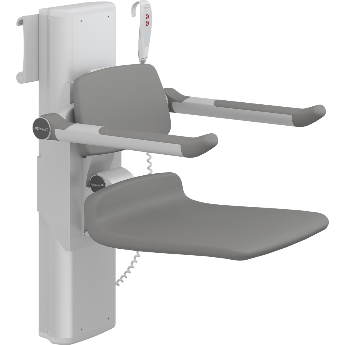 Pressalit PLUS shower seat – 450 mm Electric – Back & Armrests, Standard Seat, Anthracite