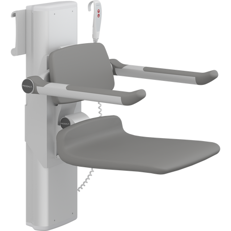 Pressalit PLUS shower seat – 450 mm Electric – Back & Armrests, Standard Seat, Anthracite