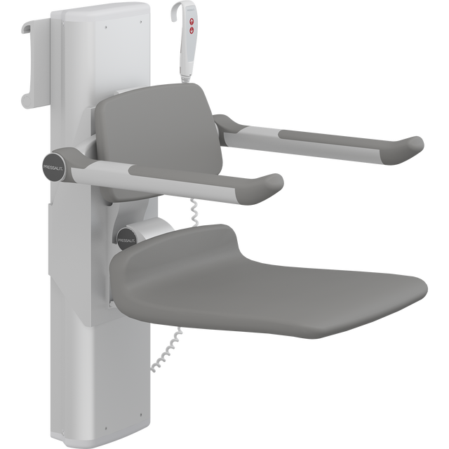 Pressalit PLUS shower seat – 450 mm Electric – Back & Armrests, Standard Seat, Anthracite