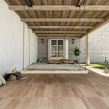 Del Mar walnut wood-effect matt porcelain wall and floor plank tile 202x802mm, room setting