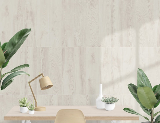 Del Mar white oak wood-effect matt porcelain wall and floor plank tile 202x802mm
