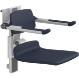 Pressalit PLUS shower seat – 450 mm Manual – Back & Armrests, Standard Seat, Dark Blue