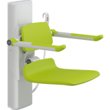 Pressalit PLUS shower seat – 450 mm Electric – Back & Armrests, Standard Seat, Lime Green