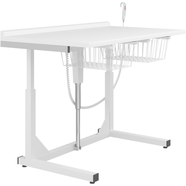 Pressalit freestanding daycare changing table with wire baskets