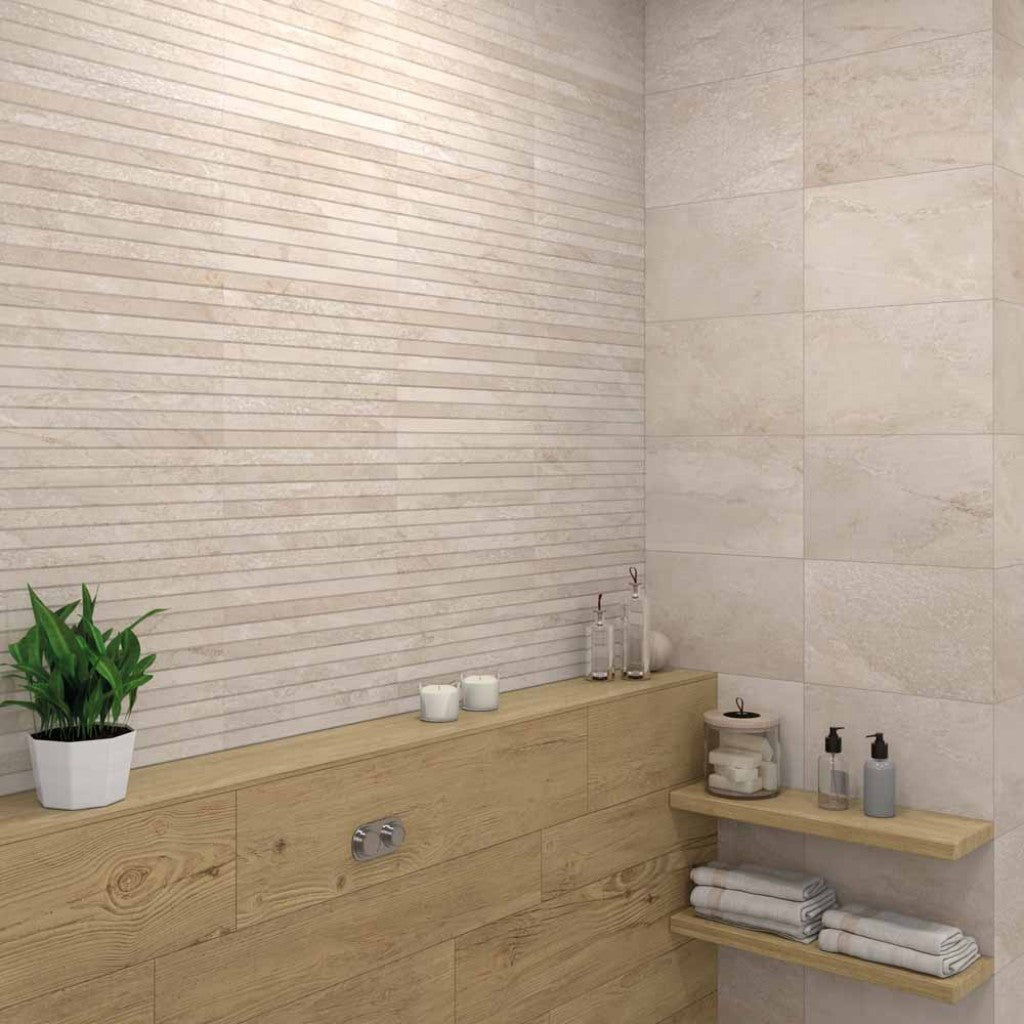 Edgartown bone overlap decor wall tile 270x420mm shown with the plain bone tile