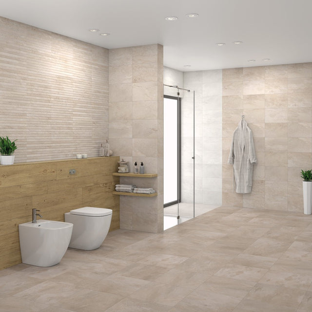 Edgartown bone stone effect matt ceramic wall and floor tile 450x450mm