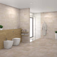Edgartown bone stone effect matt ceramic wall tile 270x420mm in a bathroom setting