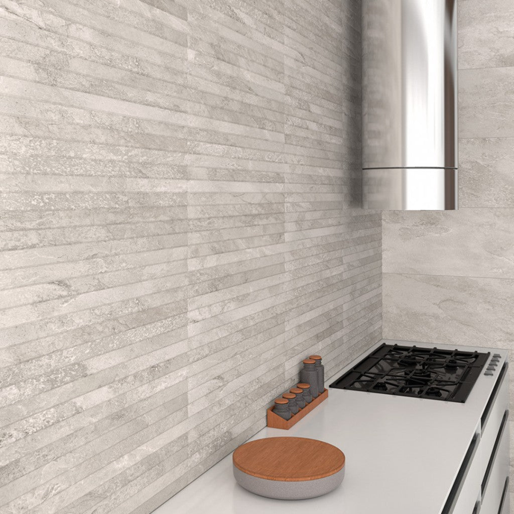 Edgartown grey overlap decor ceramic wall tile 270x420mm face