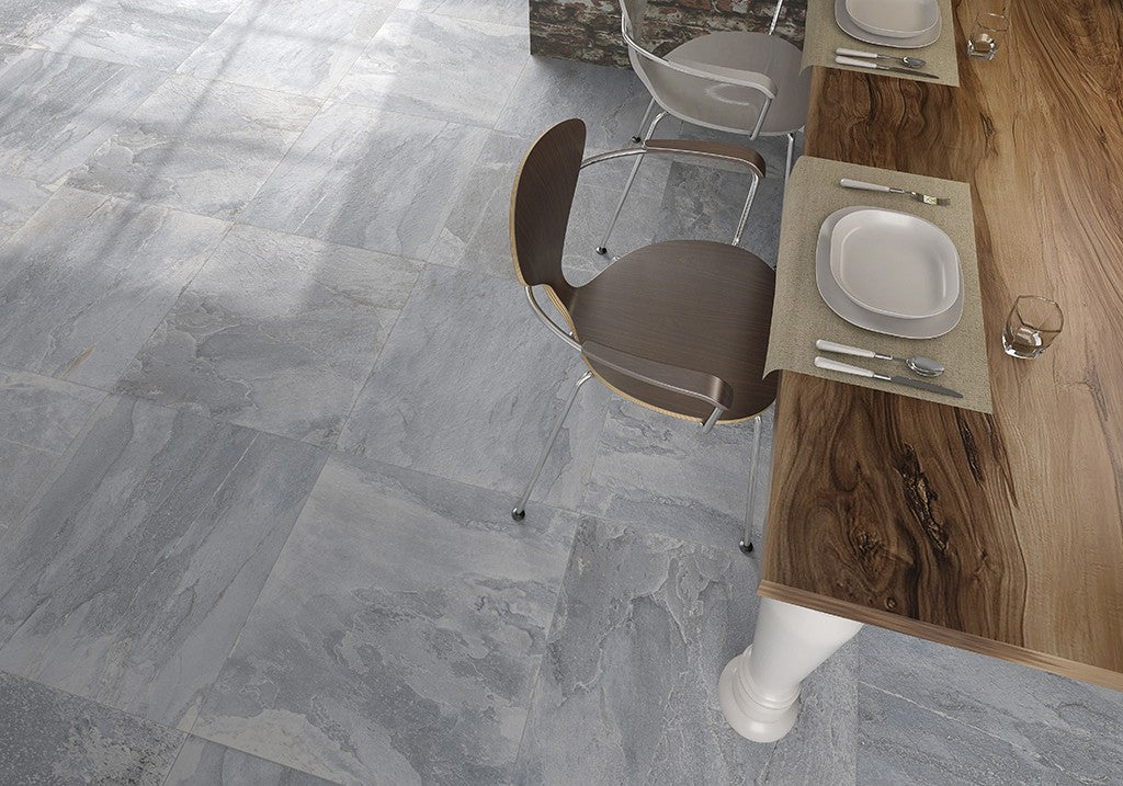 Edgartown grey stone effect matt porcelain wall and floor tile 600x600mm