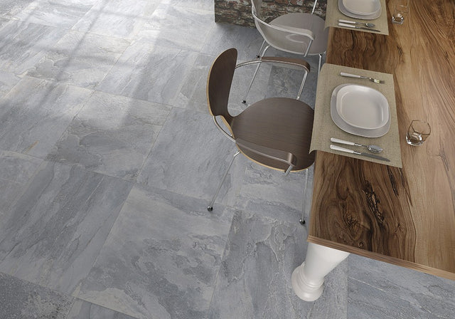 Edgartown grey stone effect matt porcelain wall and floor tile 600x600mm