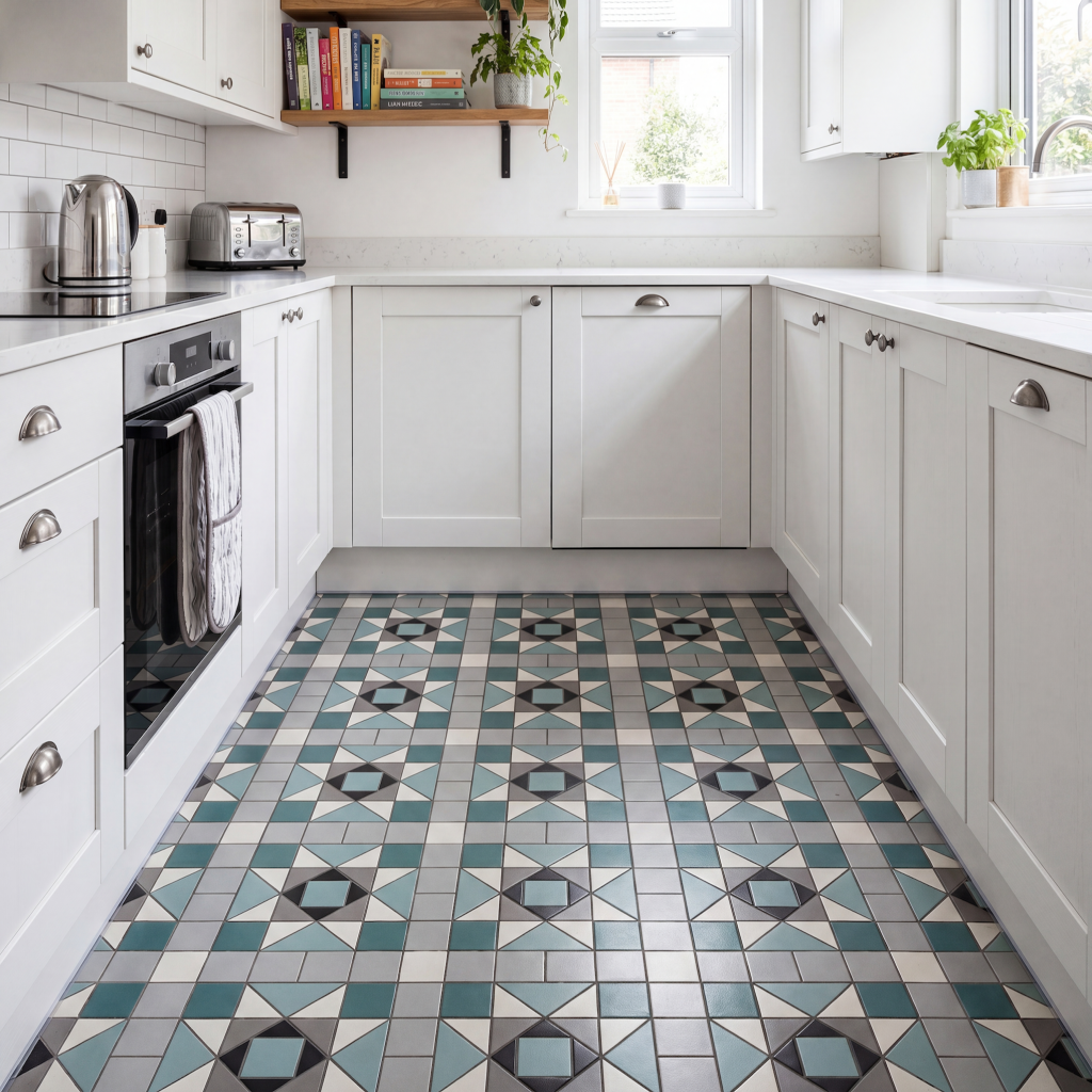 Edisto Emerald Green Victorian Style Matt Porcelain Corner Floor Tile ...