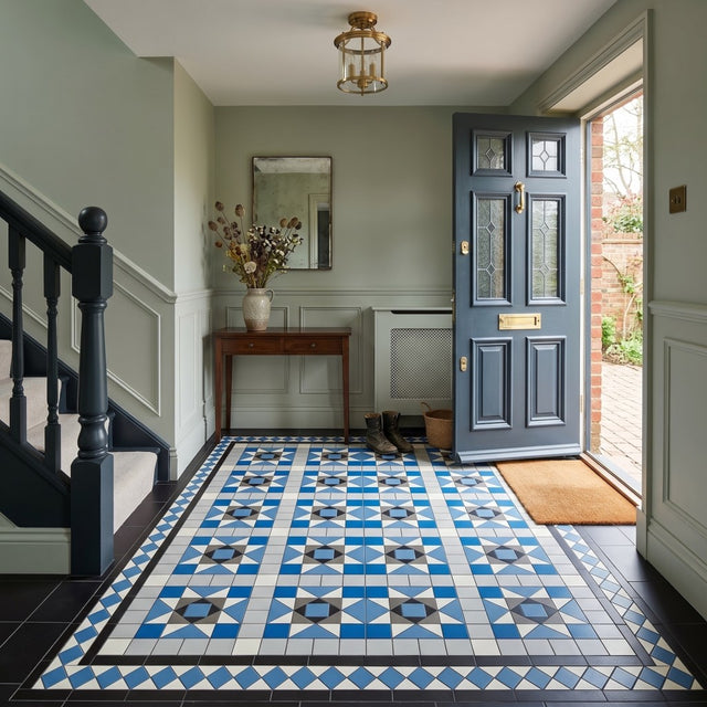 Edisto ocean blue Victorian style matt porcelain border floor tile 285x93mm