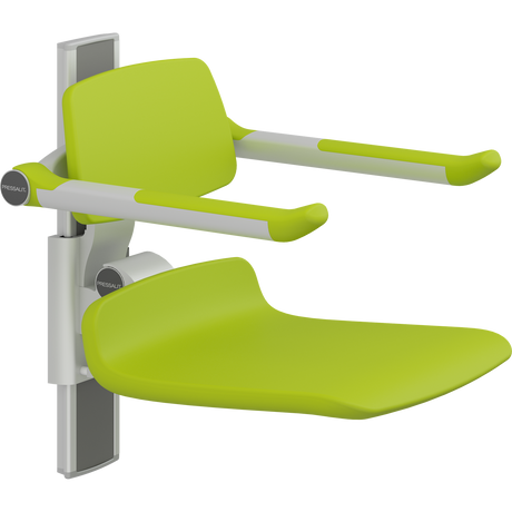 Pressalit PLUS shower seat – 450 mm Manual – Back & Armrests, Standard Seat, Lime Green